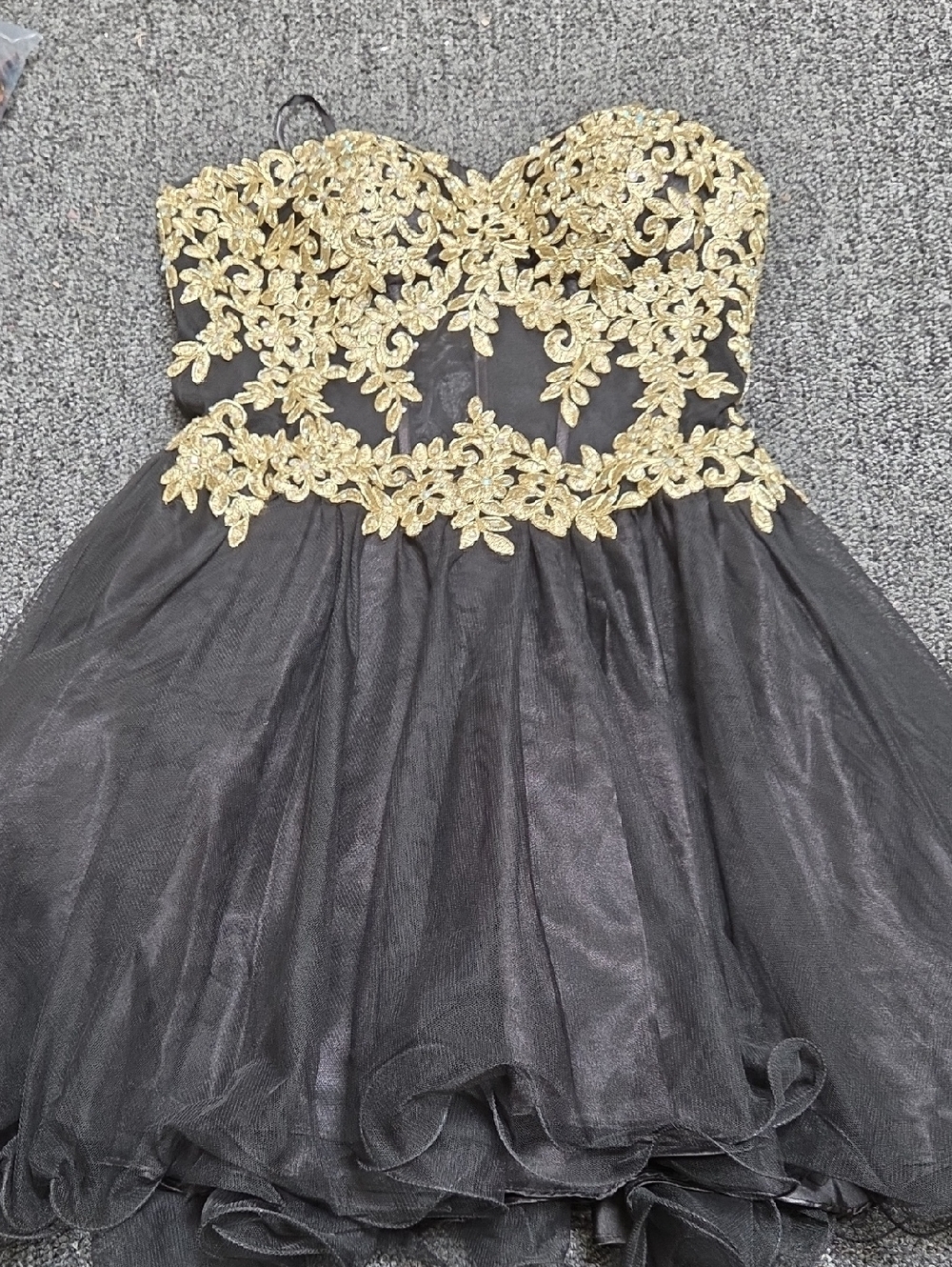 Blondie Nites Black Dress with Gold Lace Bodice Size 7